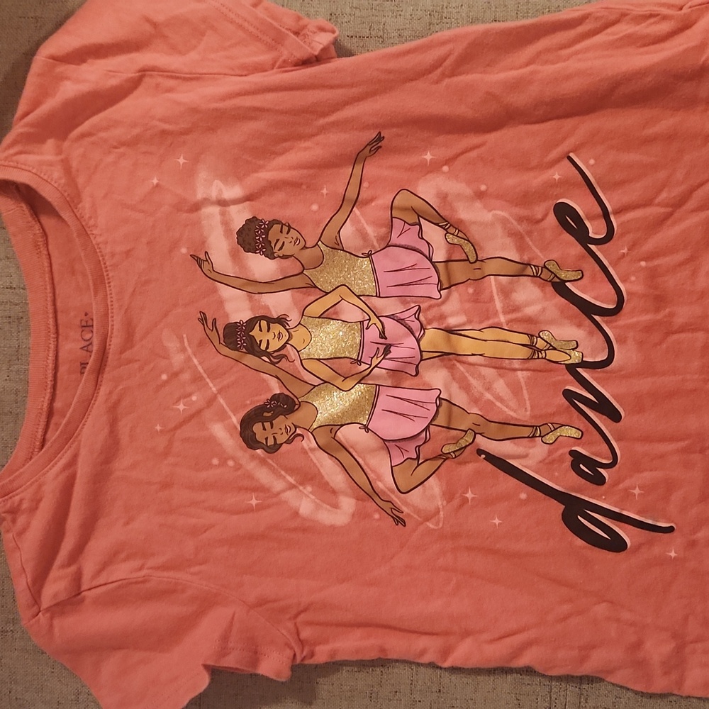 Children's Place watermelon colored shirt featuring ballerinas "dance"